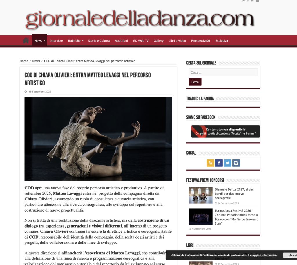 L'articolo di COD su Il Giornale Della Danza