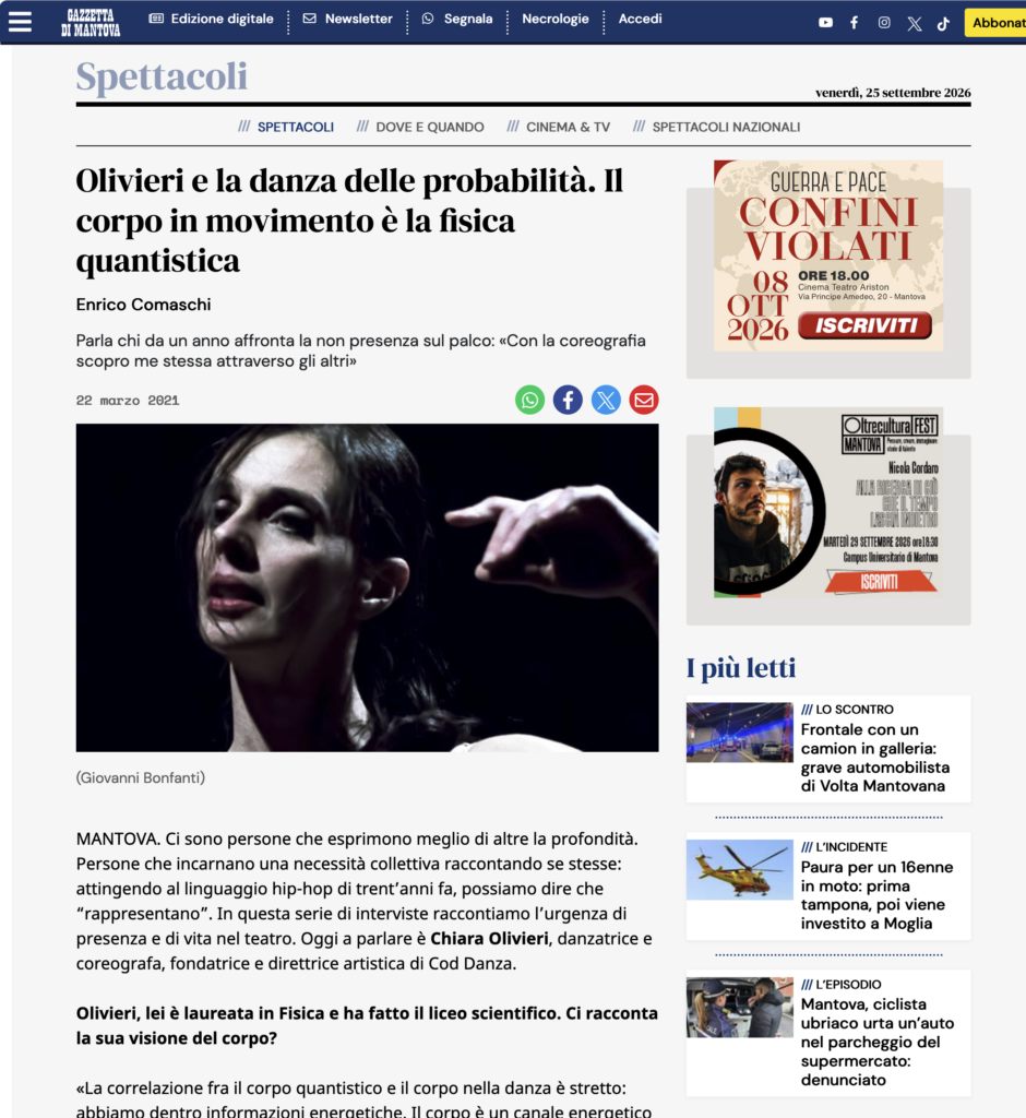 Articolo di Gazzetta di Manrtova su Chiara Olivieri e la sua danza.